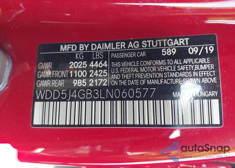 2020 Mercedes-Benz Cla 250 z USA, uszkodzony, nr VIN WDD5J4GB3LN060577